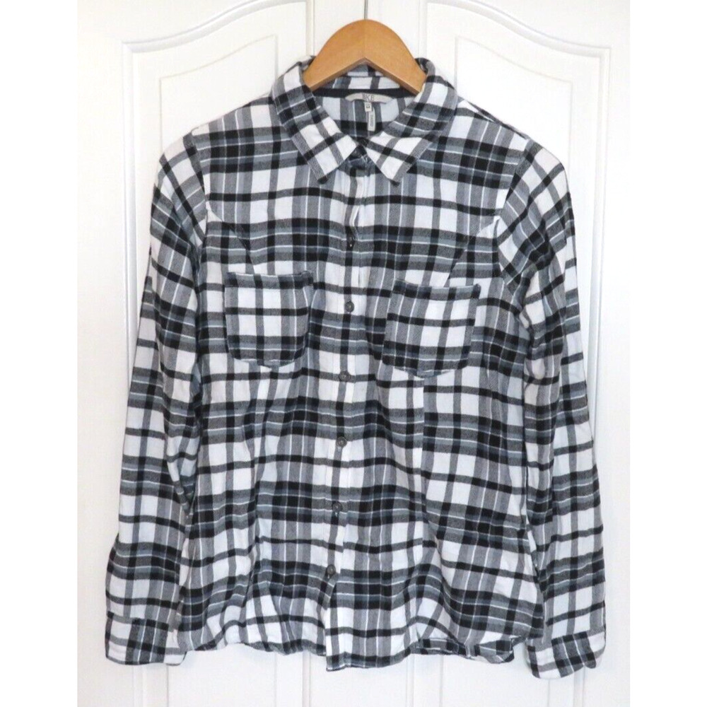 BKE Eased Women's Flannel Shirt Plaid Long Sleeve Cotton Black White - Size M